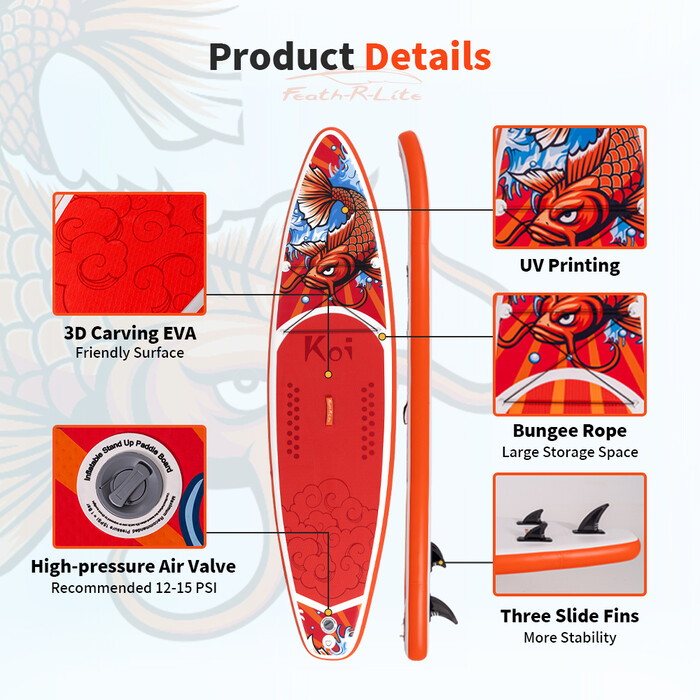 Inflatable Surfing Paddle Board 11' - Sup Koi Orange - Australia