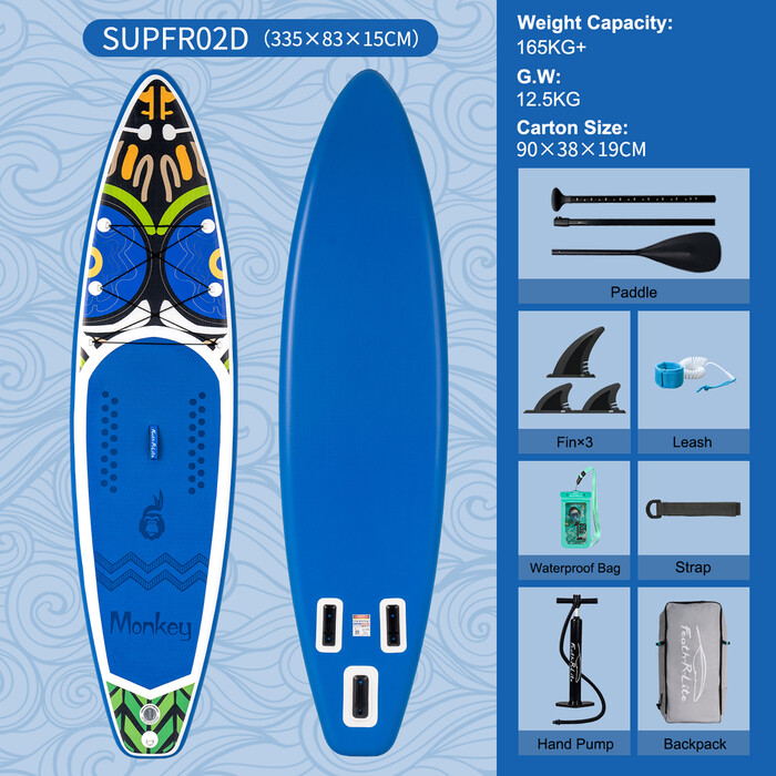 Inflatable Surfing Paddle Board 11' - Monkey Blue - Australia