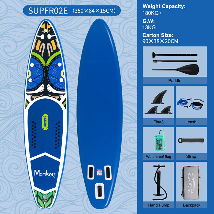 Inflatable Surfing Paddle Board 11'6" - Monkey Blue - Australia