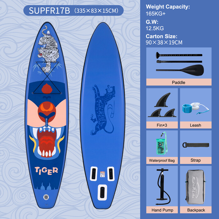 Inflatable Surfing Paddle Board 11' - Tiger Blue - Australia