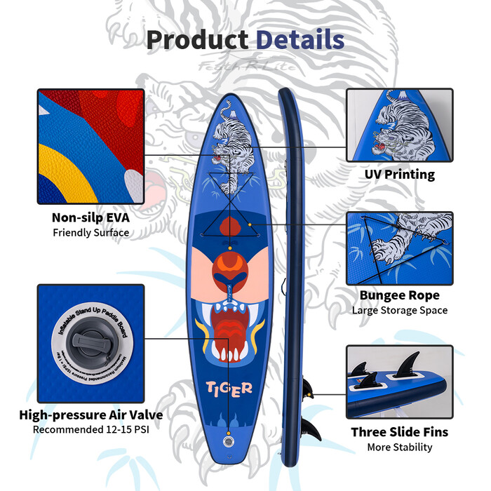 Inflatable Surfing Paddle Board 11' - Tiger Blue - Australia