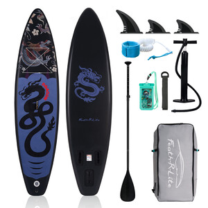 Inflatable Surfing Paddle Board 11' - Black Dragon - Australia