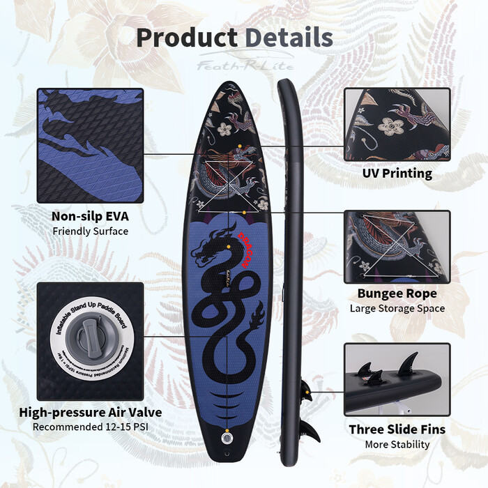 Inflatable Surfing Paddle Board 11' - Black Dragon - Australia